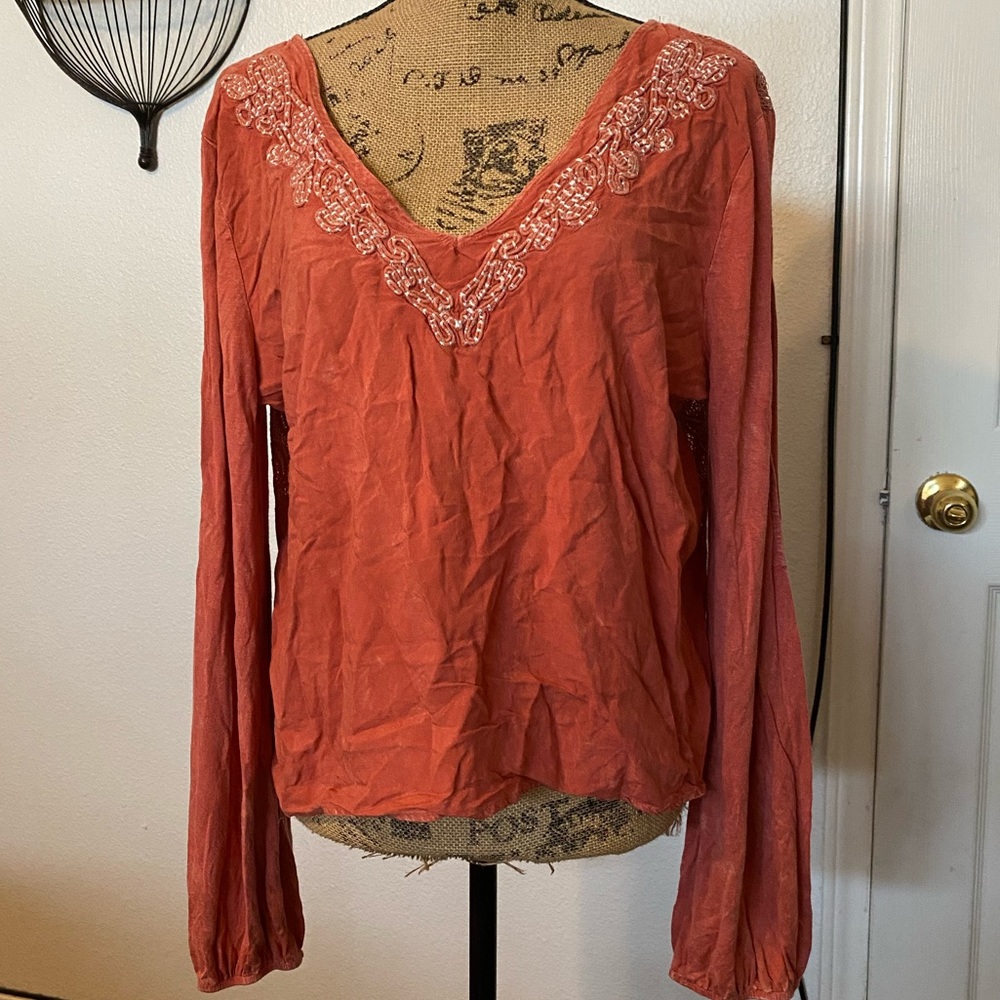 Buckle top embroidered collar open lace back sz XL
